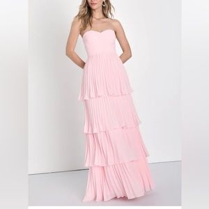 Lulus Seriously Sensational Pink Pleated Strapless Tiered Maxi Dress